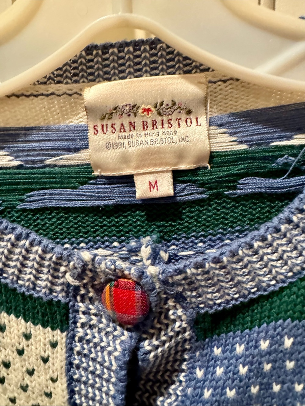 Women’s Susan Bristol Cotton Blend Patchwork Cardigan Sweater- Size MED - Picture 4 of 6